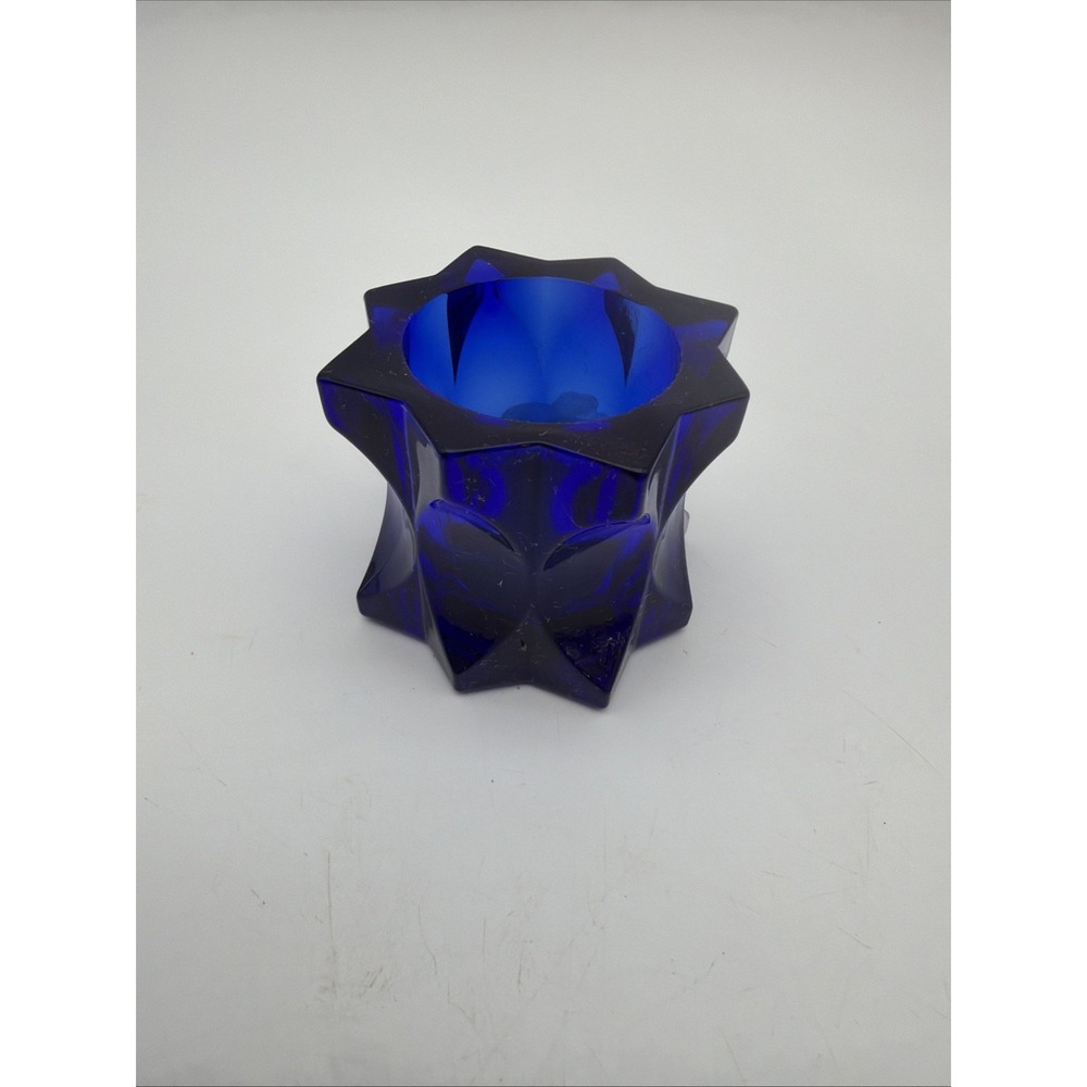 Candle Holders Cobalt Blue Vintage Cut Glass Heavy Decorative  Solid
